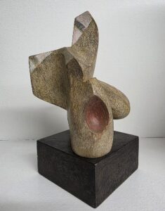 PETER FITZGERALD 'Startled' stoneware sculpture on wooden base originally exhibited and bought from a Harlequin Gallery exhibition in November 2016. Signed on the base. The total maximum height is 20.0 cm (the wooden base accounting for 4.5 cm) and the maximum width is 10.0 cm. £135